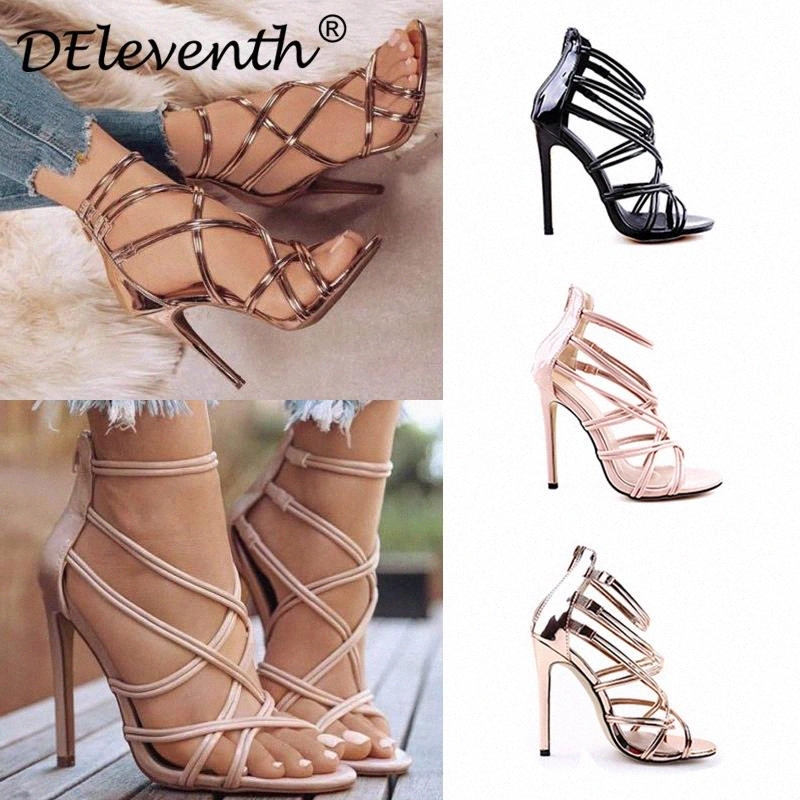 

2021 Top Sale Sandals cross-ribbon high-heeled sandals hollow fishmouth in women's shoes plus size 43 #oJ37