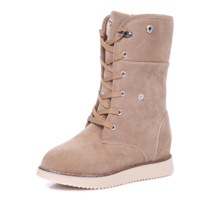 

2020 Women Winter Boots Keep Warm Woman Flat Shoes Plush snow boots Mid-Calf cotton shoes women lace-up ladies, Black