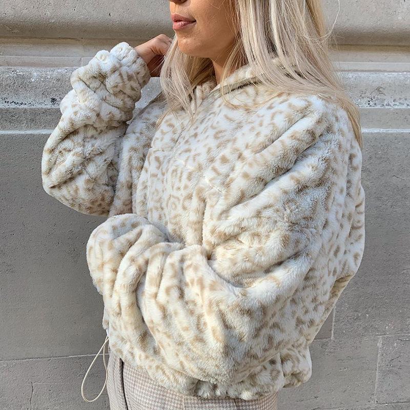 

Autumn Winter Warm Thick Leopard Print Fuflly Jacket Women Teddy Coat Faux Fur Jackets ladies High Quality Pullover Outwear 2020, Black