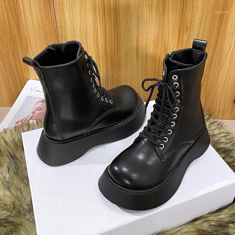 

Female Zipper Lace Up Autumn Shoes Dropshipping Winter Boots Ladies PU Leather Ankle Boots Women Fashion Black Platform1