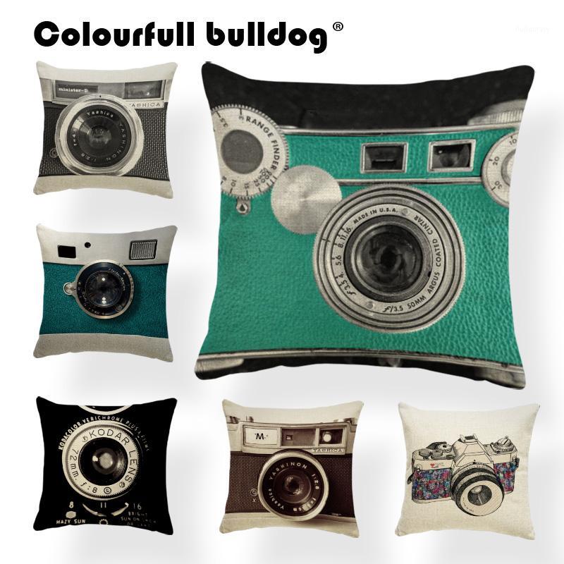 

Fashion Camera Cushion Cover Leather Texture Lens Flash Letter Pillowcase 45X45Cm Polyester Decoration Sofa Bench Pillowcase1