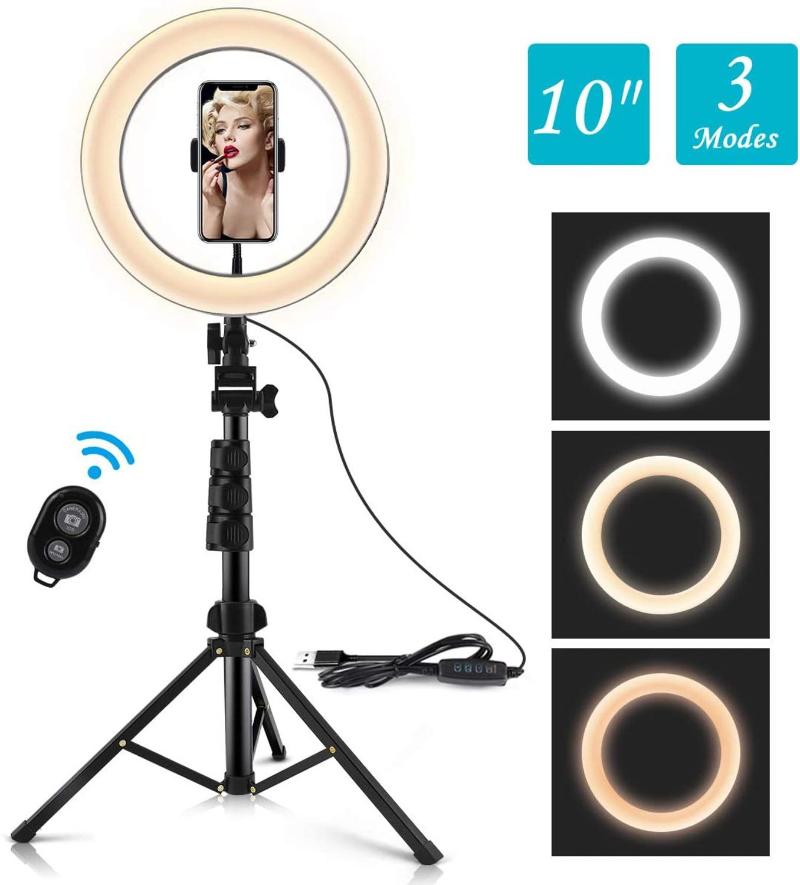 

10" Dimmable LED Selfie Ring Light with Tripod USB Selfie Light Ring Lamp with Stand Phone Holder Ringlight for YouTube Vedio