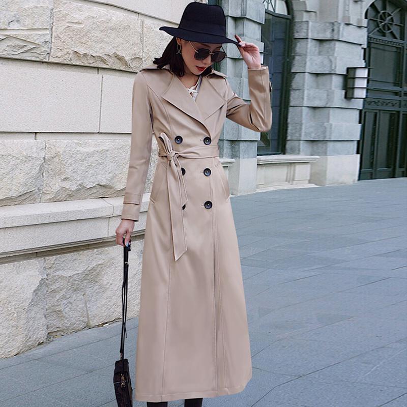 

Women 2020 Autumn Winter Classic Double Breasted Trench Coat Female Casual Slim Long Windbreaker Business Outwear With Sashe R22, Red