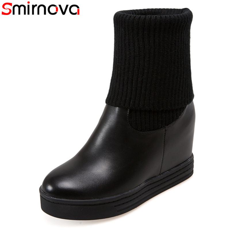 

Smirnova 2020 new arrival mid calf boots white black women's winter boots round toe 9cm high heels platform big size 34-43