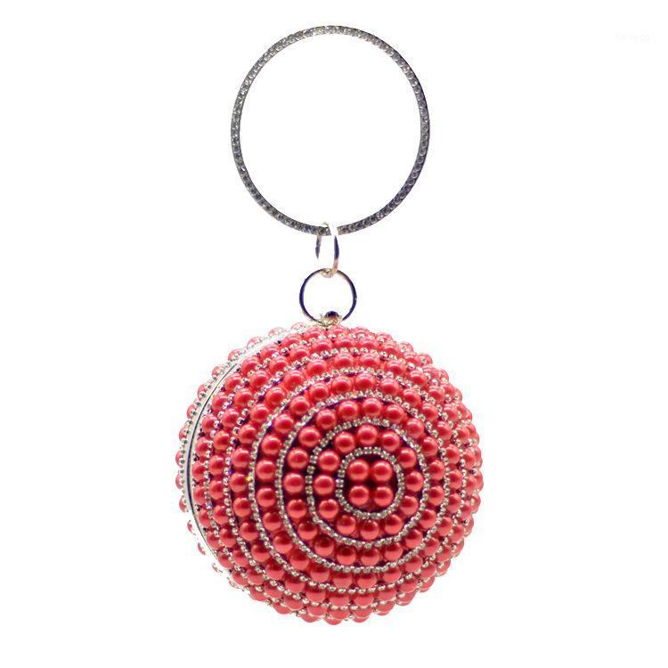 

Red Blue Black Ivory Pearl Beading Evening Bag Big RIng Totes Women Prom Wedding Bride Pearl Bags European Fashion Makeup Bag1