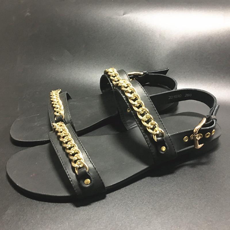 

2020 Men Rome Cut Out Gold Chain Summer Shoes Buckle Strap Sandals Soft Leather Men Open Toe Flat Sandals1, As show