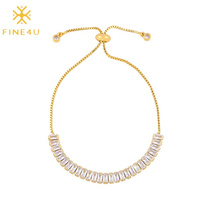 

FINE4U B483 Cute Cubic Zirconia Shell Cactus Charm Bracelet Adjustable Link Chain Bracelet for Women Girls