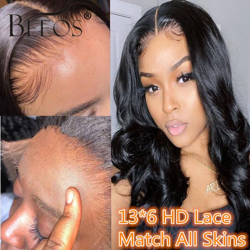 

HD Lace Front Human Hair Wigs With Baby Hair Body Wave 13*6 Invisible Transparent Lace Pre Plucked Bleached Knots Brazilian Remy, 13by6 lace front wig