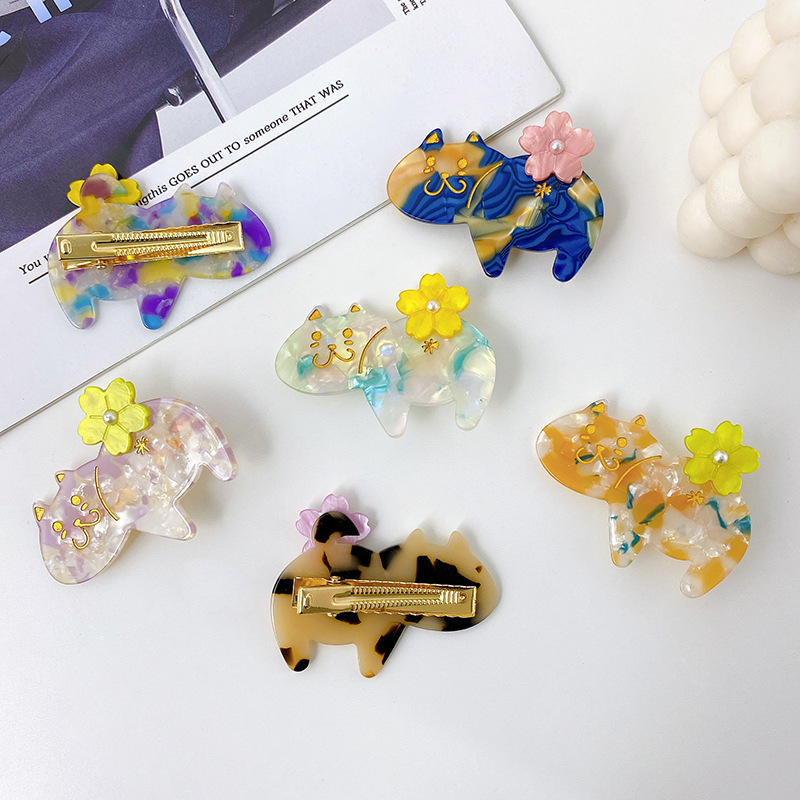 

Length 6 CM Cartoon Medium Flower Cat Shaped Barrettes Girls Acetic Acid Animal Edge Bang Hair Clips Korean Women Multi Color Ponytail Hairpins Jewelry Accessories