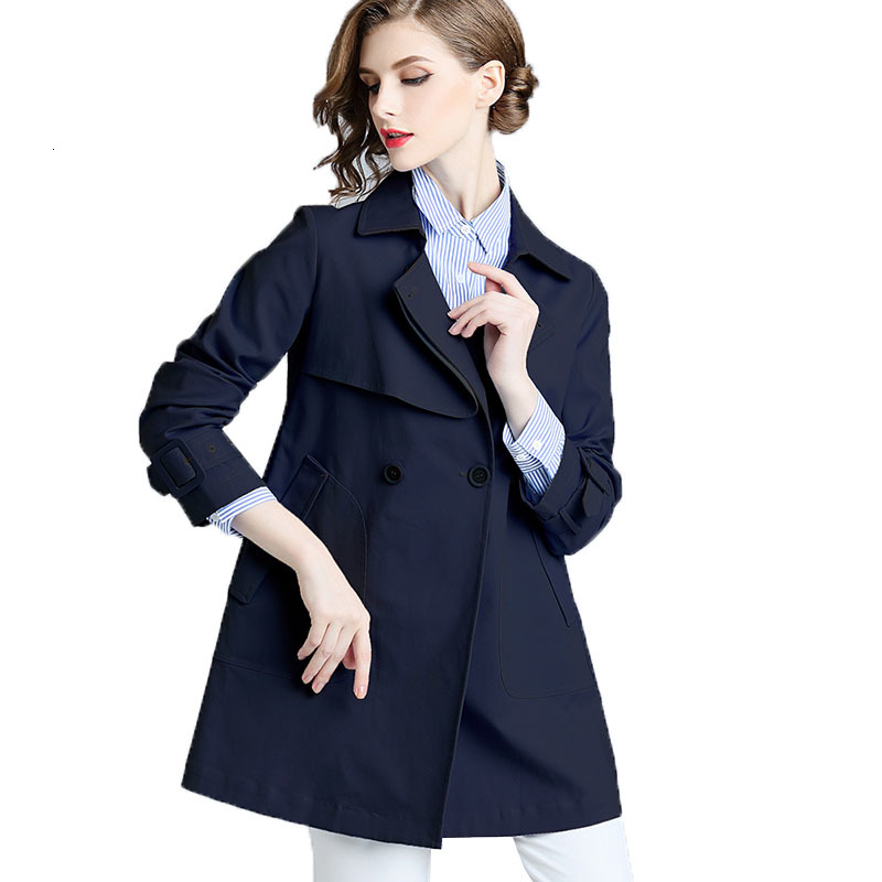 

Woman Mid-length 2021 Female Coat Lady Double Office Breasted Elegant High-quality Outwear Jacket Q4pk, Navy blue.