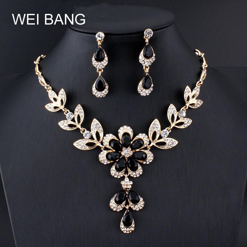 

Weibang Luxury Gold Color Resin Crystal Jewelry Sets Bridal Necklace Earrings Sets African Beads Jewelry Wedding, As pic
