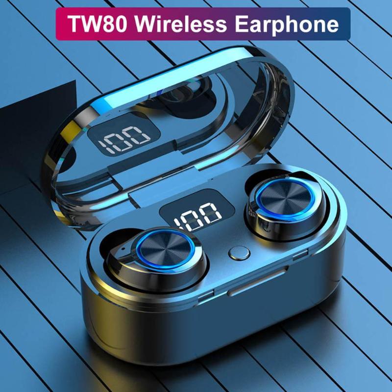 

TW80 Bluetooth 5.0 TWS Stereo Digital Display In-Ear Wireless Earphones Earbuds, Black
