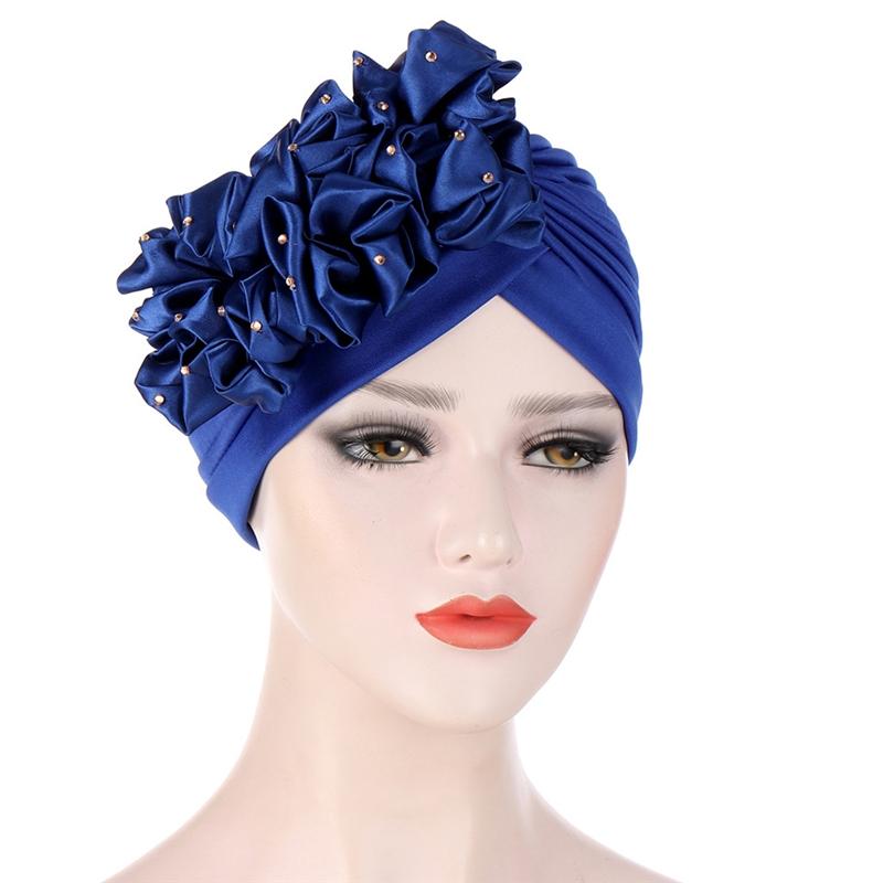 

Imixlot Fashion Charm Big Flower Turban Muslim Cap Women Wrinkle Pleated Wrap Head Cover Chemo Beanies Hat Accessories