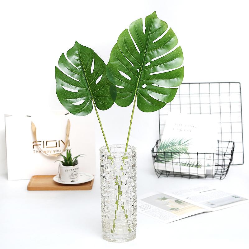 

1pc Long Pole Tropical Monstera Palm Tree Leaves Artificial Plants Leaf Fake Flower Wedding Party Decoration, Light green 64cm
