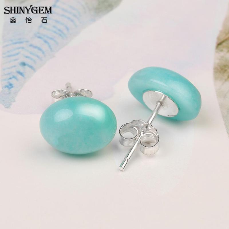 

ShinyGem Fashion Natural Amazonite Stud Earrings Blue 9*7mm Oval Gem Stone Earrings Elegant Jewelry Cute Gift For Women