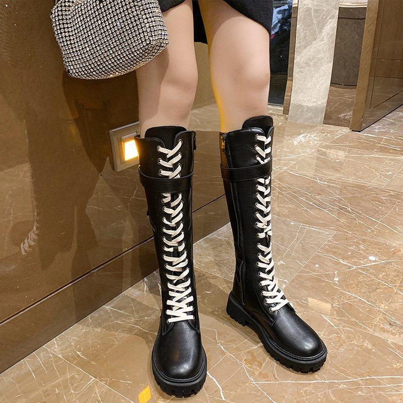 

Black Knee High Boots Platform Women Chunky Long Boots Metal Buckle Motorcycle Gothic Women Punk Shoes Botas 2020