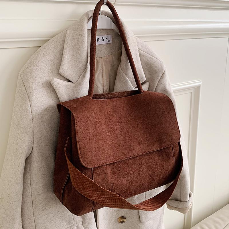 

High Capacity Scrub PU Leather Crossbody Bags for Women 2021 Winter Suede Handbags Lady Designer Women's Hand Bag Shoulder Bag, Black