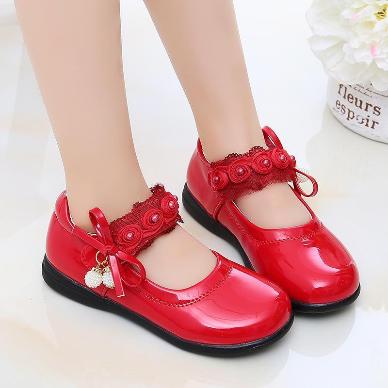 

Kid Sandals For Girls Princess Shoes New Fashion Solid Color Children Bow Little Girls Leather Shoes Toddler E4611, Black