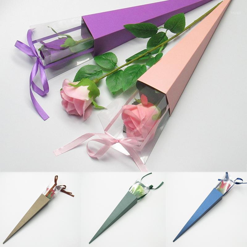 

Single Flower Rose Box PVC Triangular Box Bouquet Wrapping Paper Plastic Paper Bags Boxes Cases For Flowers Gifts Packaging1