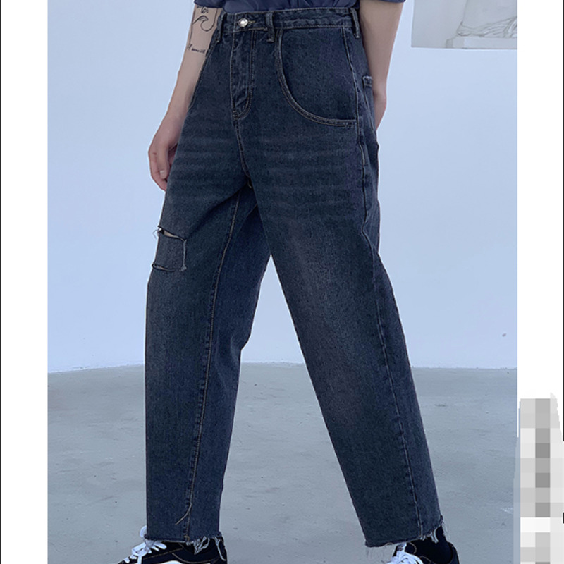 

2021 New Spring Autumn Torn Nine Minutes Men's Breech Slacks Loose Corduroys Haren Casual Beggar's Pants MYY8, Black