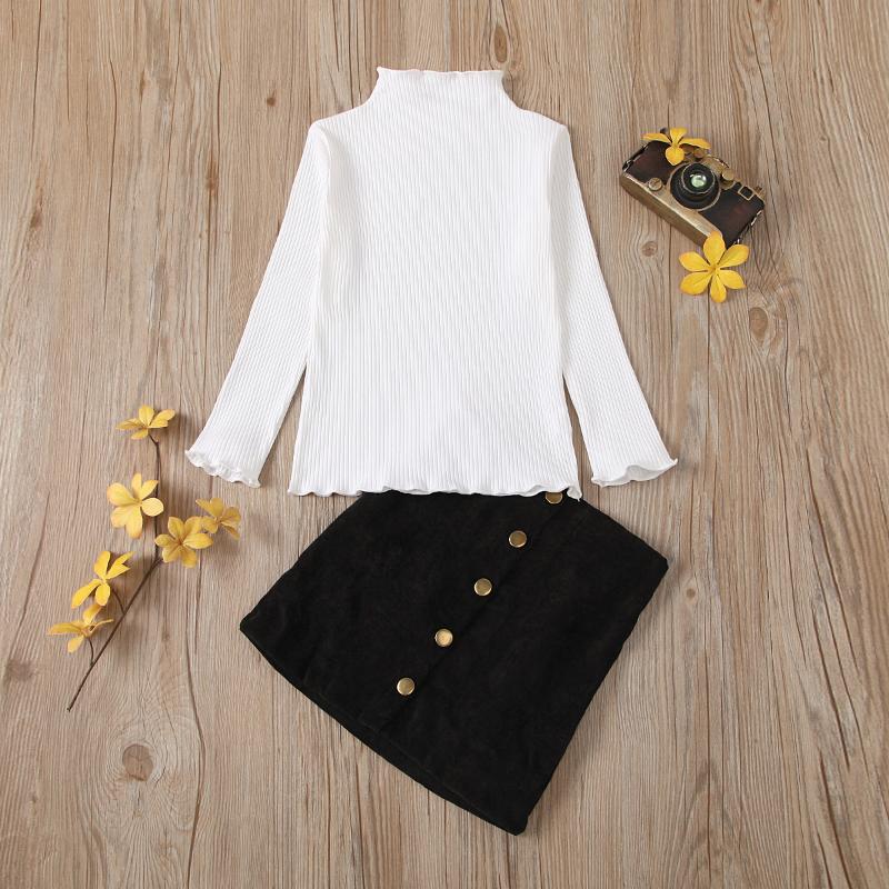 

Fashion Kids Girls 2T-7T Clothes Sets Solid Knit Long Sleeve Pullover Sweater Solid A-Line Skirts