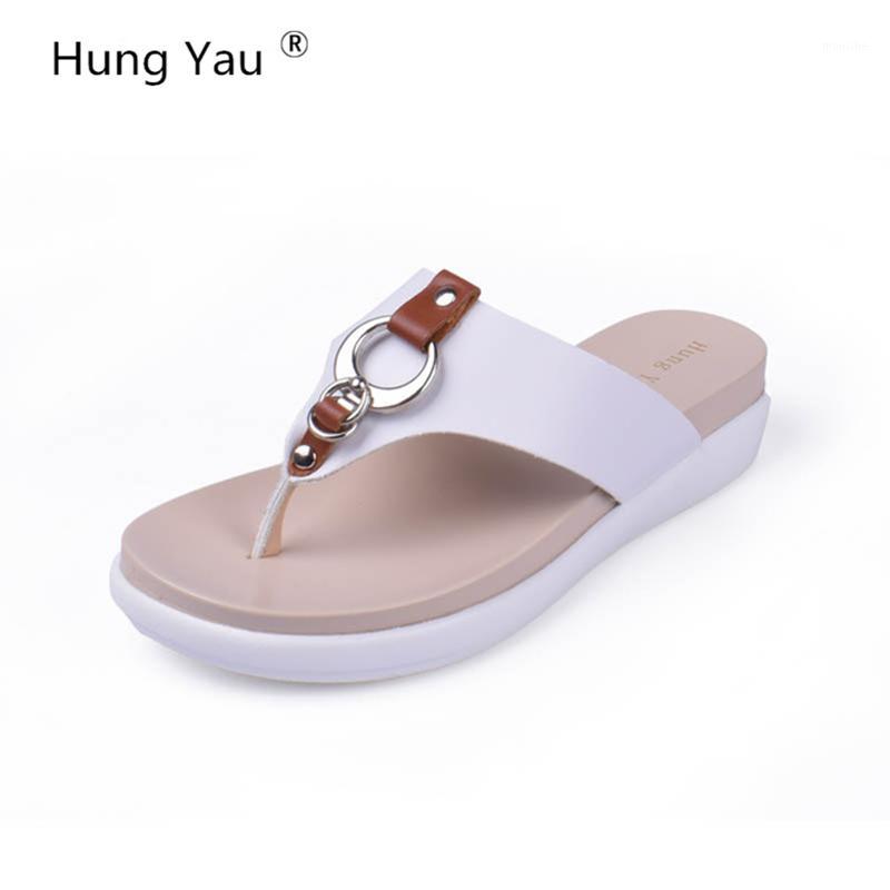 

Hung Yau Women Sandals Flat Heel Bohemia Sandalias Women Shoes Flip Flops String Sapatos Metal Decoration Beach Sandals Size 91, Black