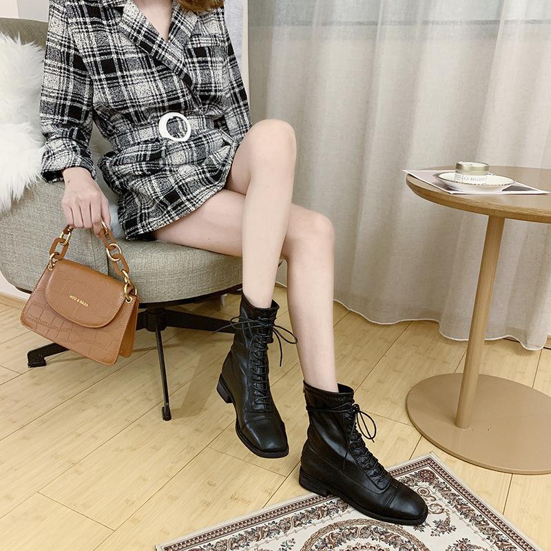

Boots Women'S British- Short Boots Thin Spring Autumn Single Chunky Heel Ins Lady Shoes -40, Brown