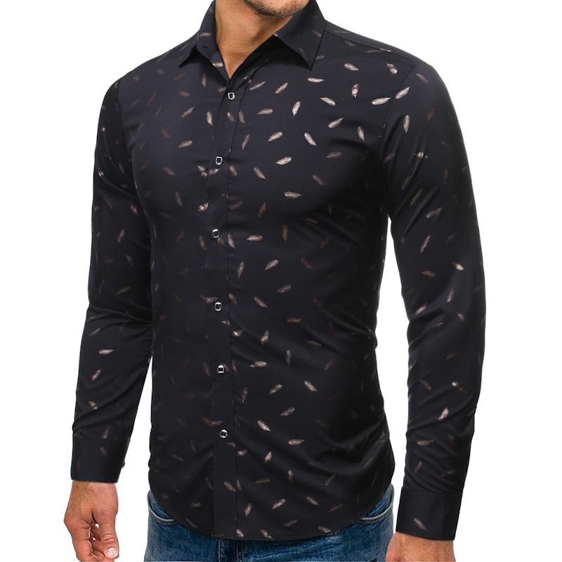 

high quality 2020 Autumn new fashion wild hot stamping casual lapel shirt men' long-sleeved flower dress shirt camisa masculina, Black