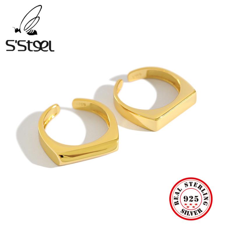 

Ins Minimalist Geometry 925 Sterling Silver Rings For Women Resizable Handmade Bijoux Argent 925 Massif Pour Femme Jewellery