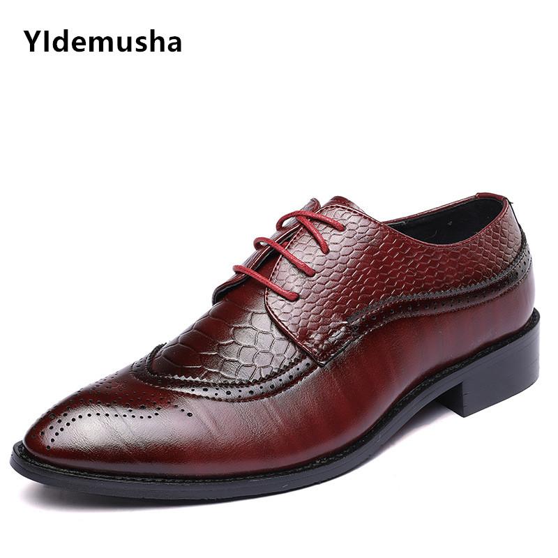 

New Fashion Men Casual Dress PU Leather Shoes Lace-Up Wedding Party Shoes Mens Business Office Oxfords Flats Plus Size 38-48, Black