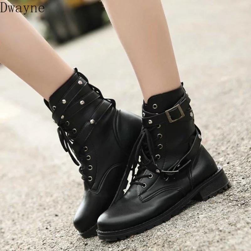 

Boots Female British Wind Thick With Lace Belt Buckle Single Black Short Women