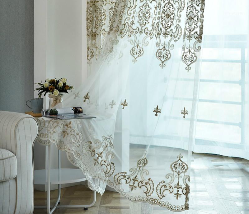 

100% poly European and American style heavy embroidery curtains ,living rooms , bed rooms screens , window treatment embroidered1, White