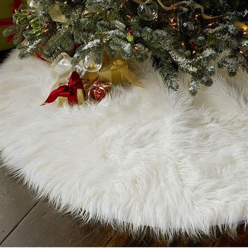 

ouyxr 1pcs70 /90/ 122cm white plush Christmas tree skirt fur rug Christmas home decor tree decoration gift placement1