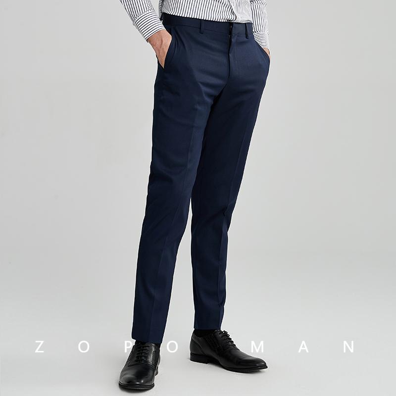 

Men Dress Pant Navy Blue Business Casual Slim fit Ankle Length Pantalon Classic Suit Trousers Wedding Plus Size 29-38
