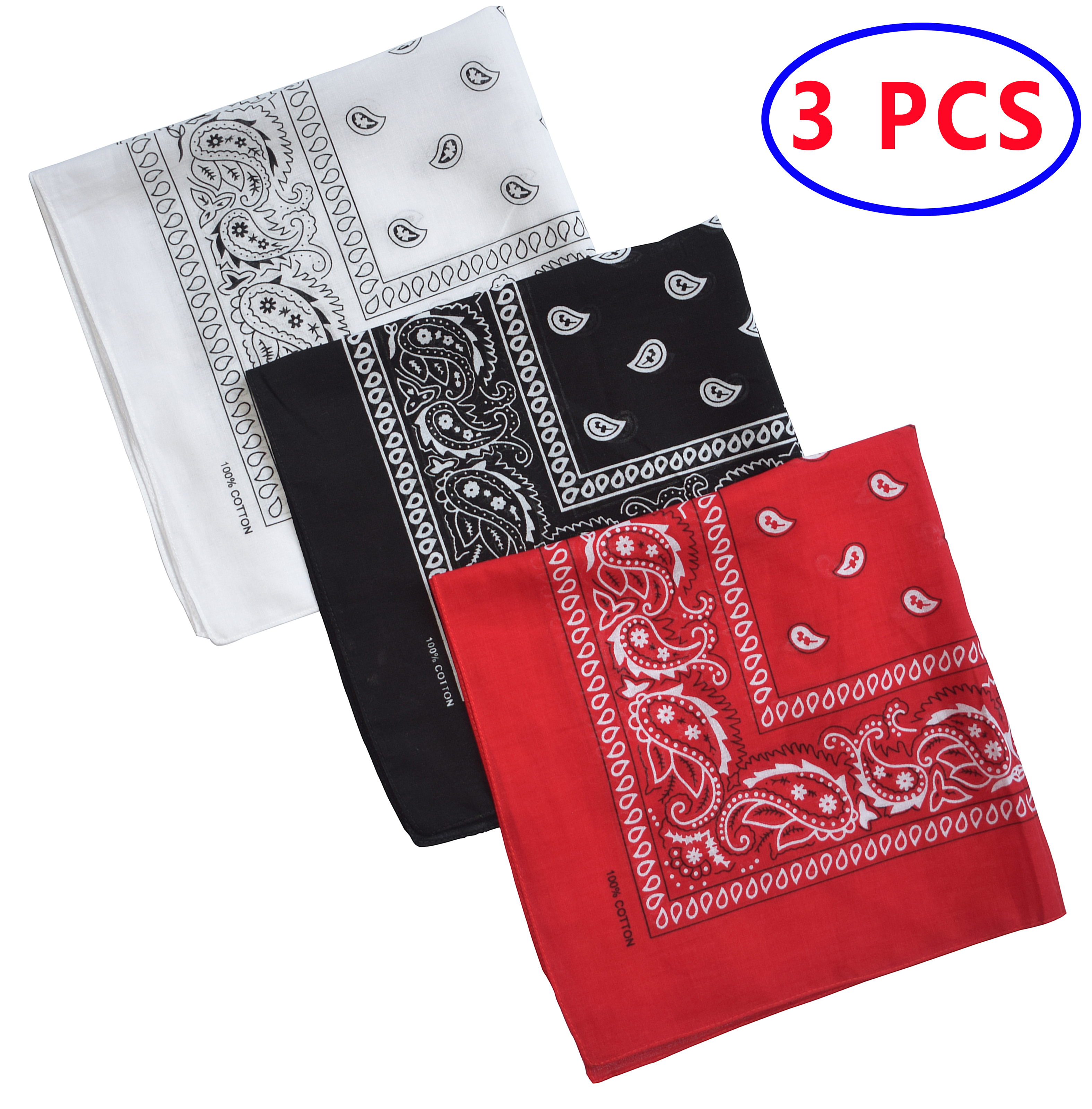 Handkerchief Unisex Novelty Paisley Cotton Bandanas face mask bandana for Men & Women head wrap Pack of 3-image-504518260