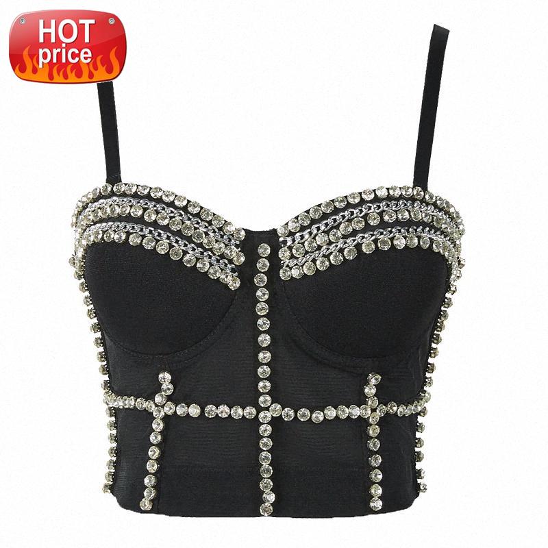 

Bling Rhinestone Metal Chain Push Up Camisole 2020 Fashion Sexy Women Hollow Out Glitter Crystal Strap Solid Dance Camis #I82y, White