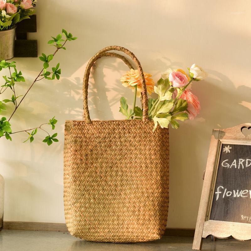 

Natural seaweed woven bag flower basket Mori female single-handed shoulder bag with hand gift travel beach wholesale1, Primary color