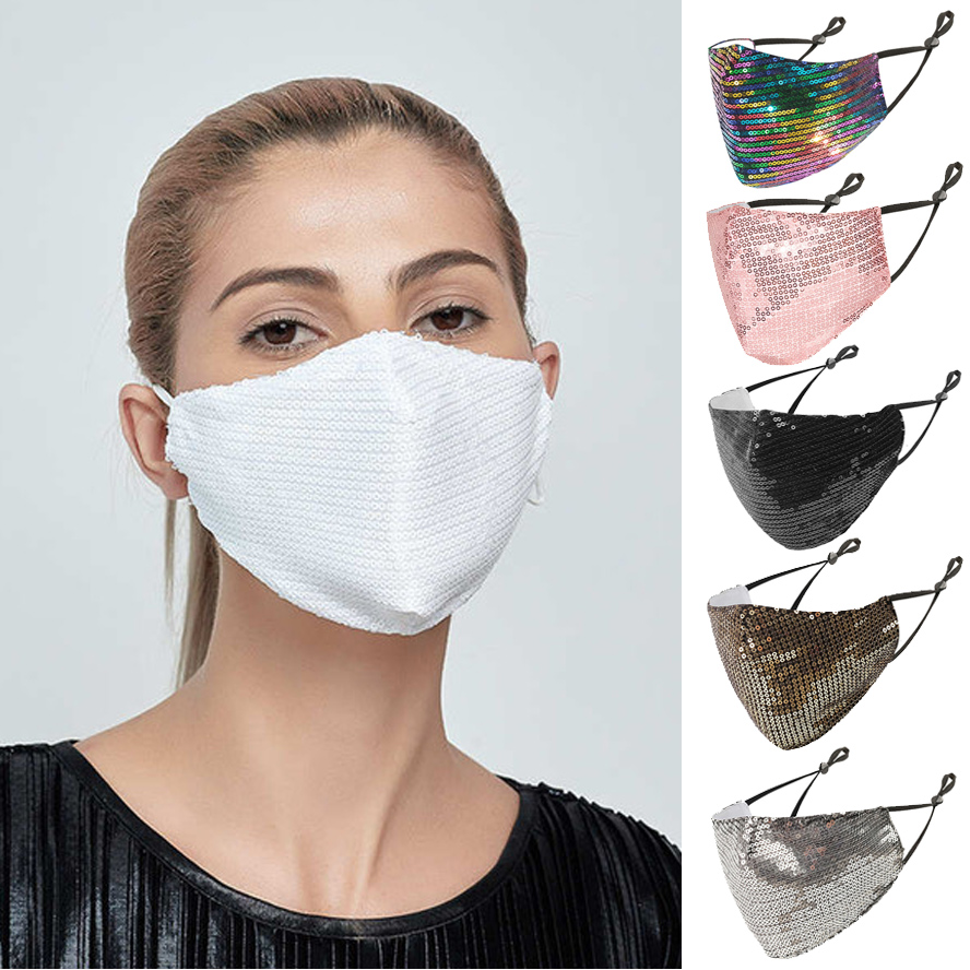 

designer face masks luxury black Sequin fashion face mask adult bling diamond mask breathable and dustproof thin mask mix color