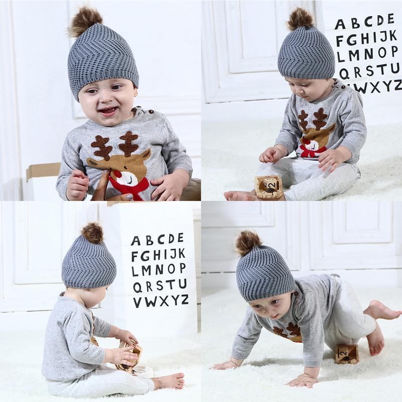 

1Pc Baby Kids Winter Warm Striped Knit Pompons Hats 2020 New Baby Children Hats Crochet Parent-Child Fashion Bonnet1