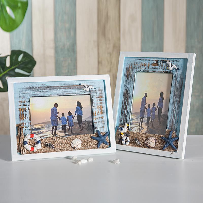 

Mediterranean Style Wooden Photo Frame On Table Creative Painting Picture Frames Photo Dispaly Stand Shop Office Home Decoration