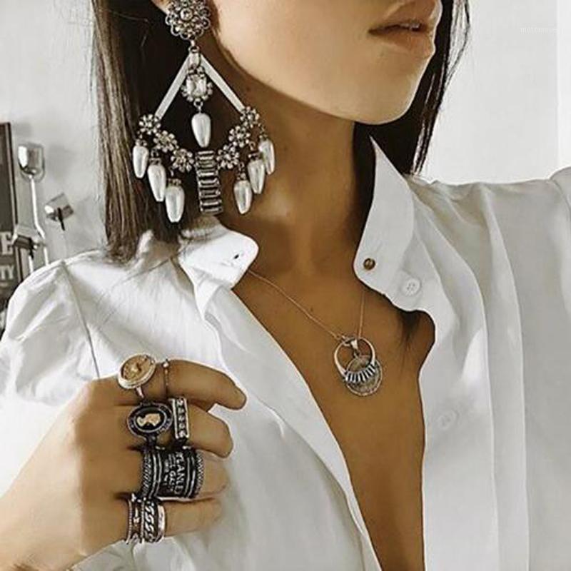 

Ztech Big Statement Earrings for Women Brincos New Arrival Fashionable Simulated-pearl Pendants Rhinestone Drop Earrings1