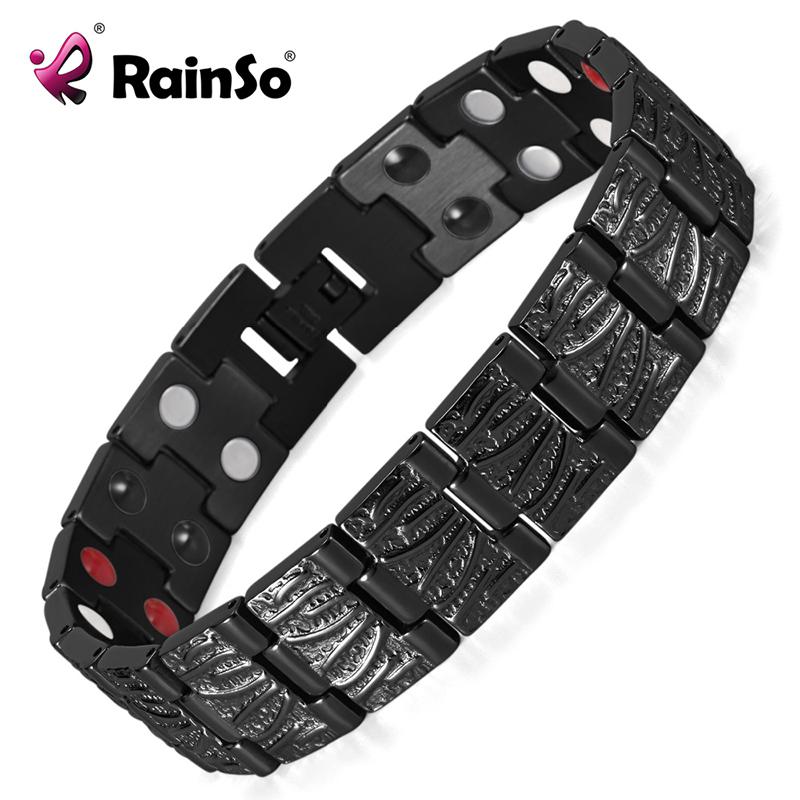 

Rainso Mens Stainless Steel Bracelet Fashion Black Bijoux Double Row 4 Elements Magnetic Bio Bracelets & Bangles OSB-065BFIR