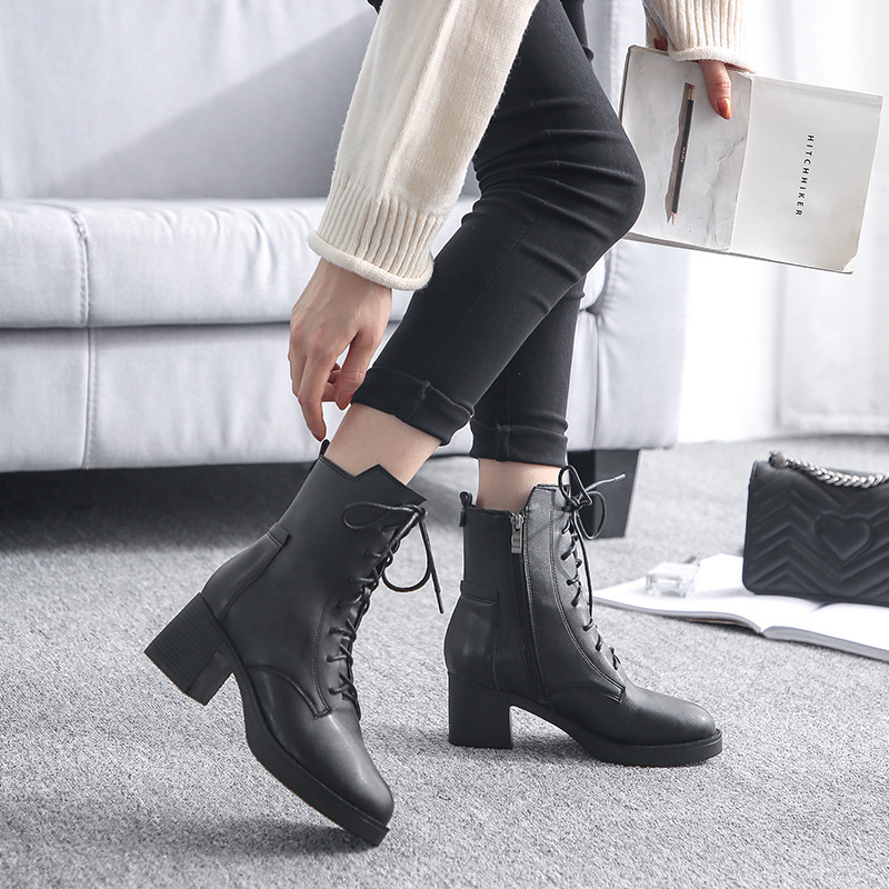 

2020 2020 Martin Autumn New Winter Fitted Dthick-proof Water Thick Soles Short Boots with High Heels Ladies Women's Shoes Qvlx, Black