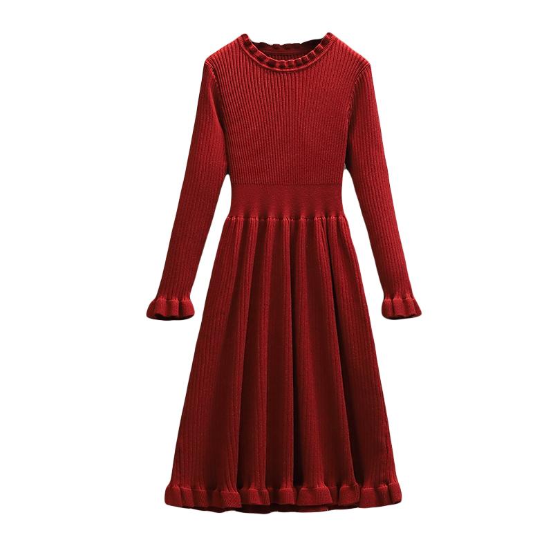 

COIGARSAM 4XL Plus Size Knitting Women dress New Dresses Red Black 6240
