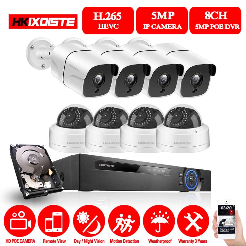 

HKIXDISTE H.265 8CH 5MP PoE NVR 8pcs 5.0MP IP Camera POE System P2P Cloud cctv System Support PC Mobile View