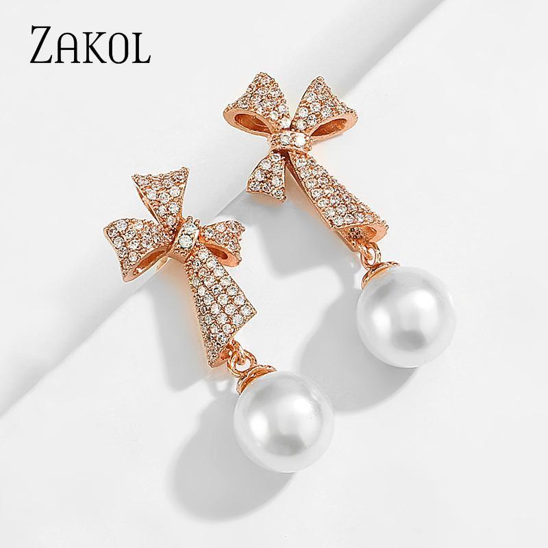 

ZAKOL New Arrival Bow Decoration Pearl Earrings for Women Fashion Jewelry Girls Party Birthday Gift FSEP25561