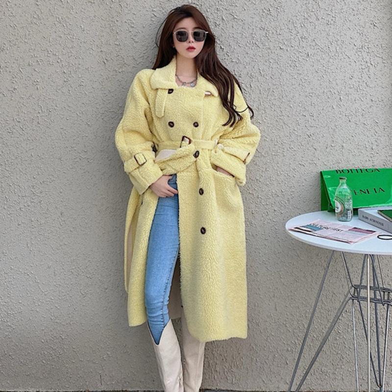 

Overcoat Fashion Loose Lapel Imitation Lamb Wool Autumn And Winter Long Coat Suit Fashion Lady 2021 New Style Korean Version, Pink