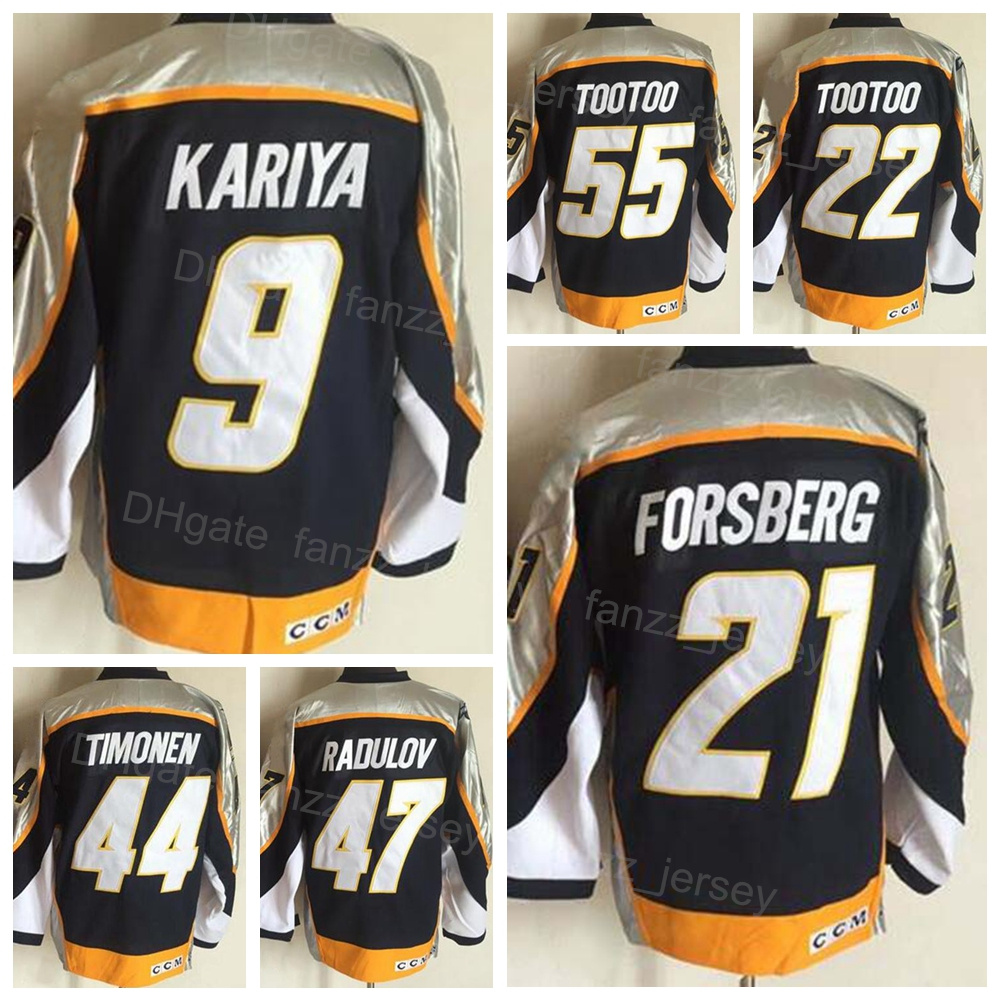 

Men Vintage Ice Hockey Retro 47 Alexander Radulov Jersey 6 Shea Weber 9 Paul Kariya 21 Filip Forsberg 22 Jordin Tootoo 44 Kimmo Timonen Home, Black;red