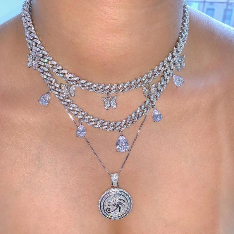 

Tear drop cubic zirconia charm cuban choker necklace 32+10cm iced out bling 5A cz bridal wedding jewelry necklaces