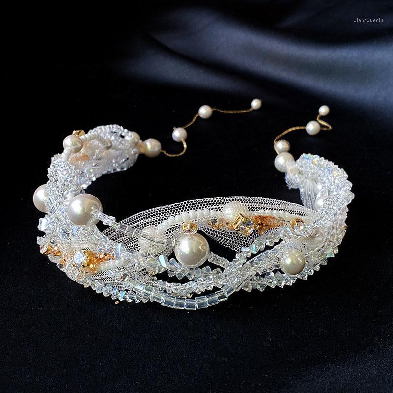 

Wedding Hair Accessories Pearls Beaded Headpieces Headdress Flower Headbands Hairbands Brides Party Crystal Crown Bridal Jewelry Clips & Bar, Golden;silver